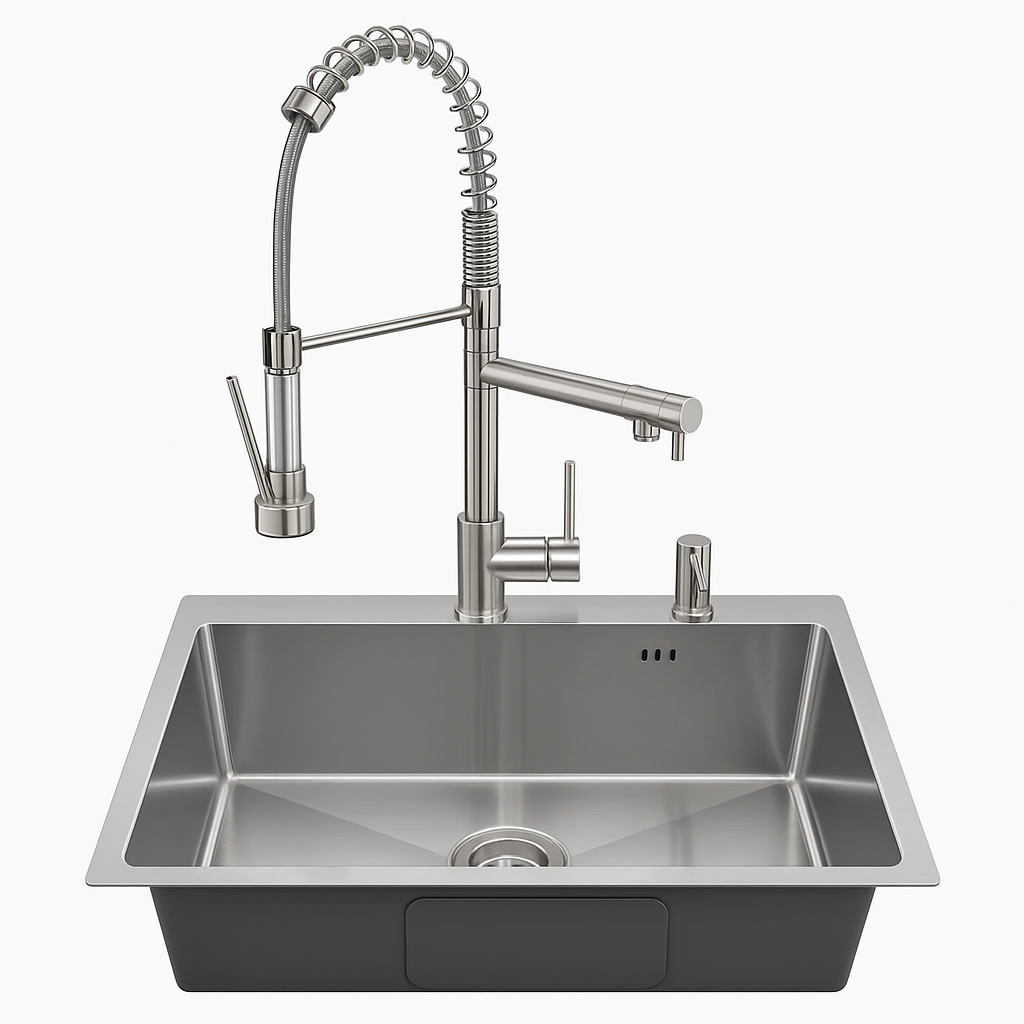 Kit Completo Cuba Inox Escovada de embutir + Torneira Monocomando Gourmet Escovada