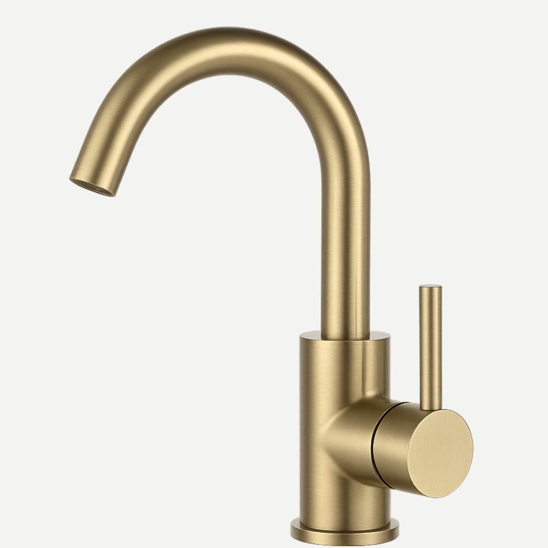 Torneira Monocomando bica baixa de bancada para Lavabo Élan Dourado escovado