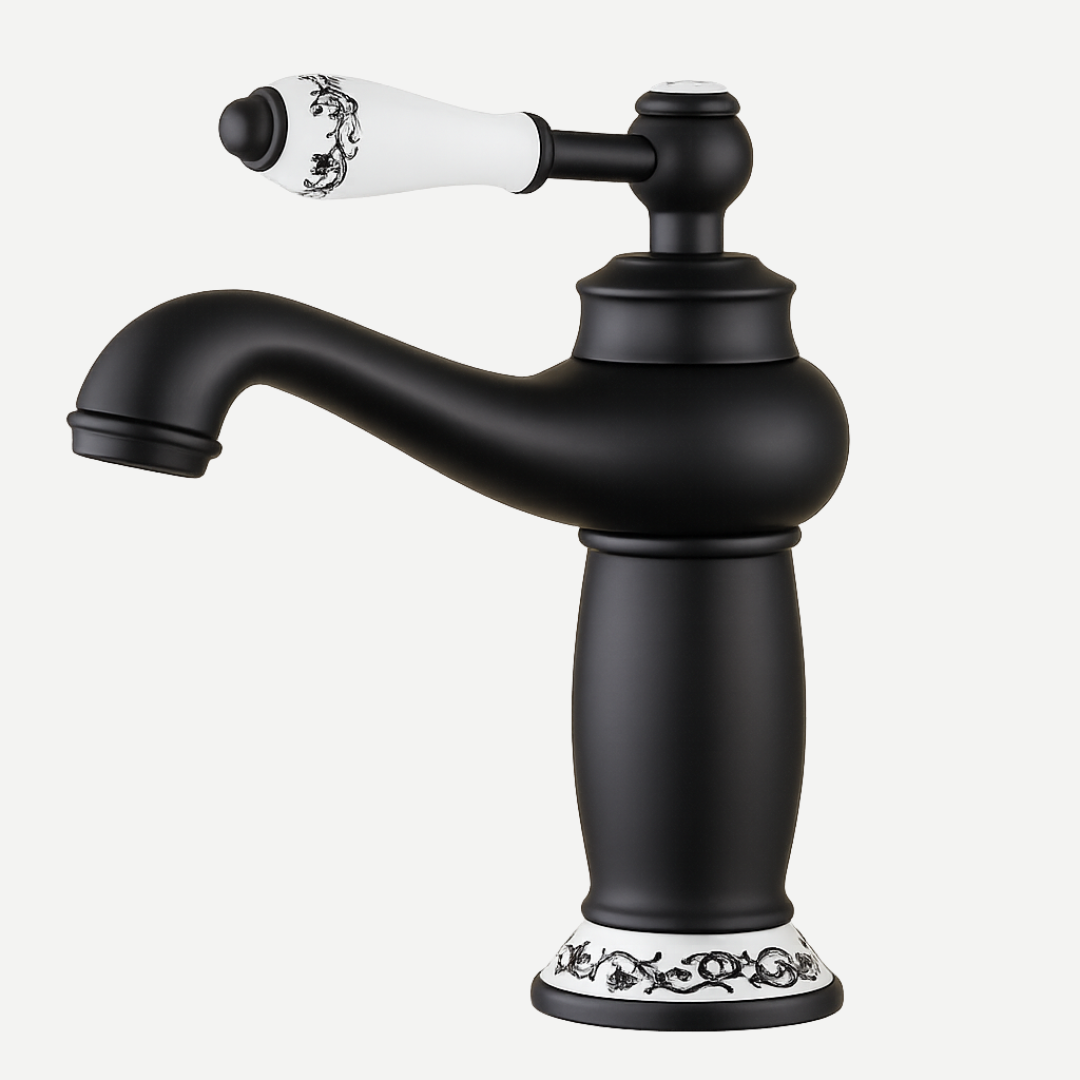 Torneira Monocomando Bica baixa para banheiro com detalhes em cerâmica Antike