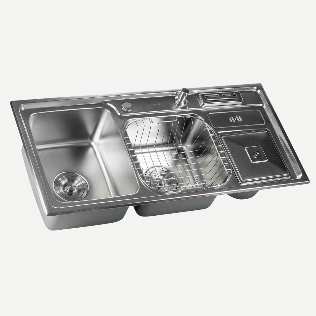 Cuba de cozinha Aço escovado Noronha 91X43 com Lixeira embutida e Calha úmida