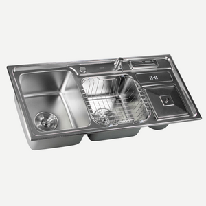 Cuba de cozinha Aço escovado Noronha 91X43 com Lixeira embutida e Calha úmida