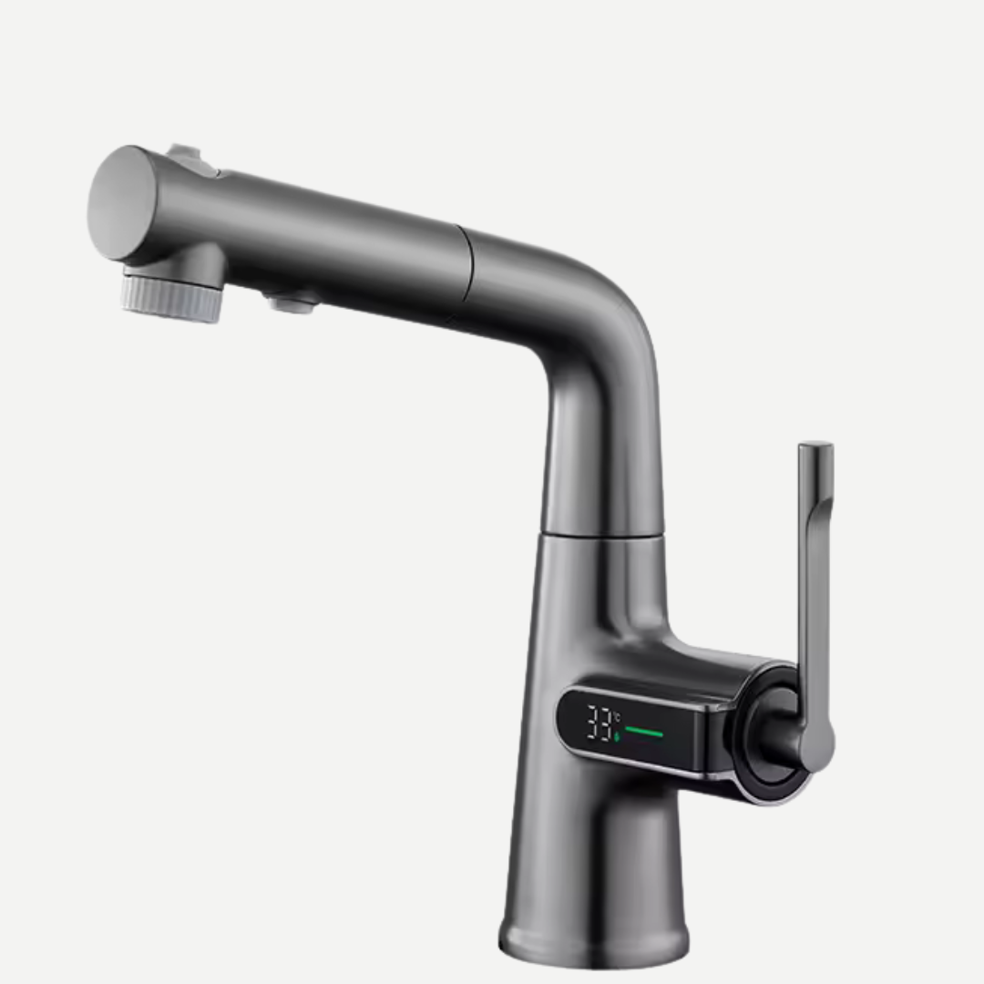 Torneira Monocomando bica alta para banheiro com display digital rotativa Elevatta