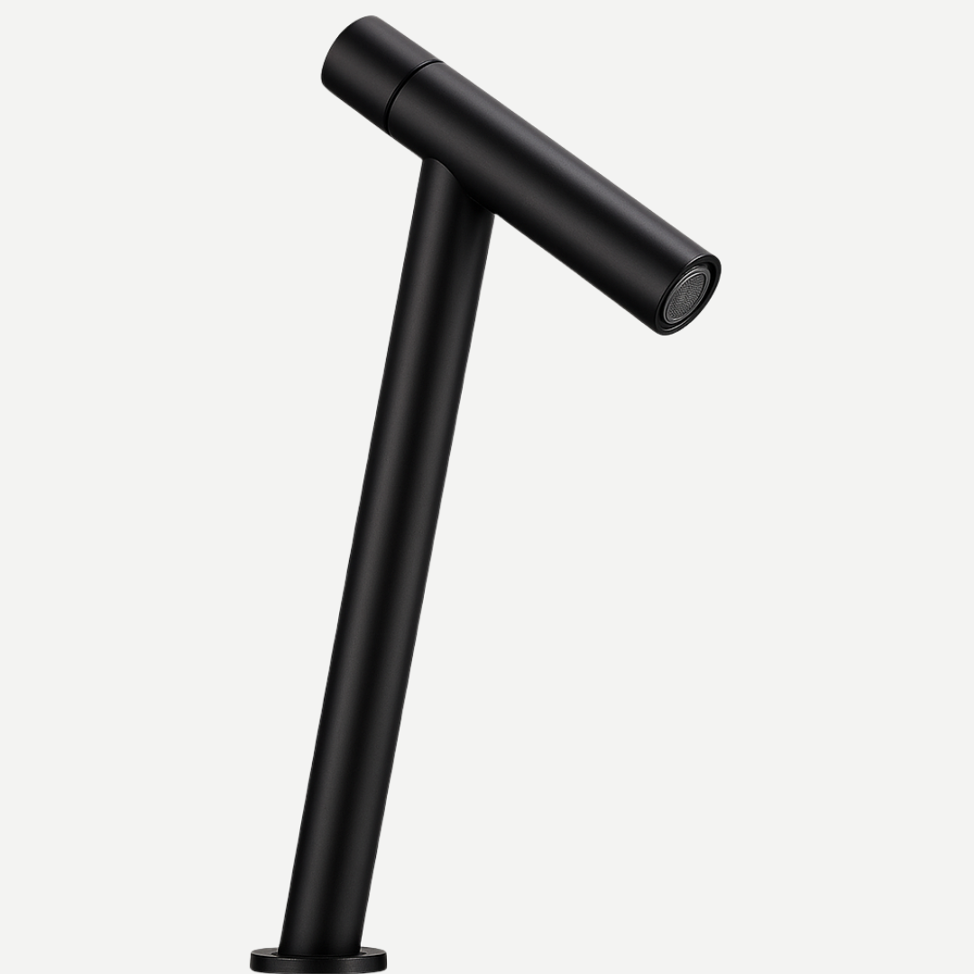 Torneira Monocomando bica alta preto fosco para lavabo Escultural Prisma