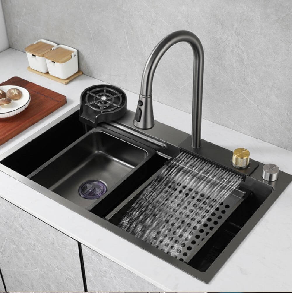 Cuba Smart 1.0 - Aço Inox 304  - Torneira Embutida Monocomando + Dispenser de Sabão + Lava copos