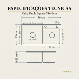 Cuba Dupla Square 78X43 Inox 304 Preta