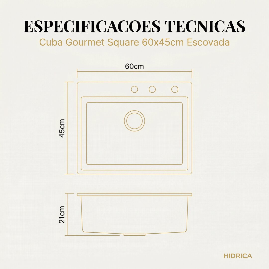 Cuba Gourmet Square 60x45 Escovada Inox 304