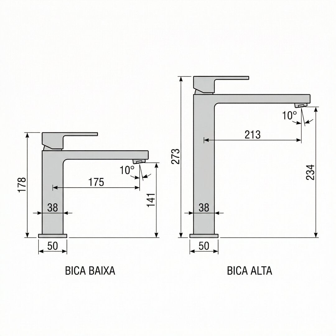 Torneira Monocomando bica Alta/Baixa para banheiro Apolo