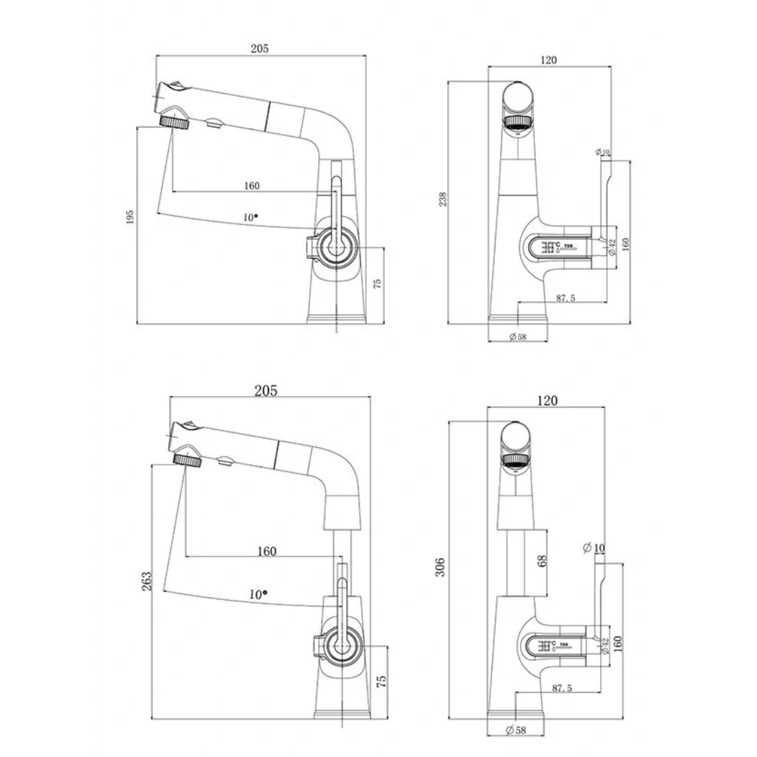 Torneira Monocomando bica alta para banheiro com display digital rotativa Elevatta