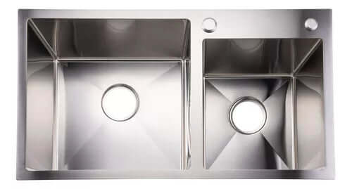 Cuba Inox Dupla Completa com Grelha + Dispenser de Sabão embutido + Torneira Gourmet Monocomando