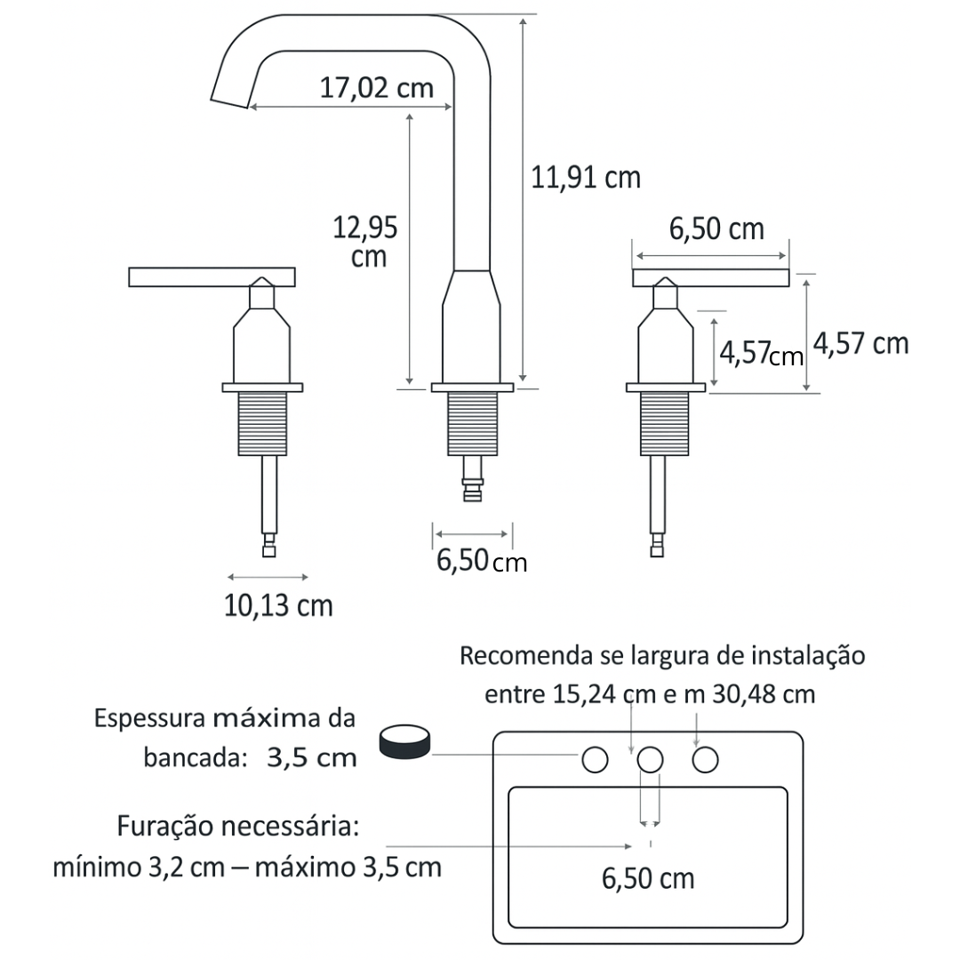 Torneira Duplo comando para banheiro Bica baixa Versailles