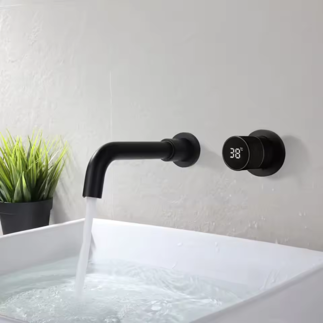 Torneira Monocomando de parede Siena com display digital de temperatura para lavatório