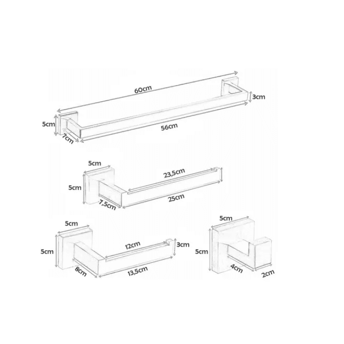 Kit Completo de Penduradores Vienna Escovado - Aço Inox 304 - Á pronta entrega