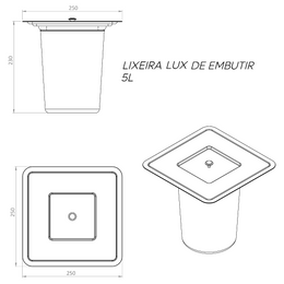 Lixeira de embutir Quadrada Escovada Lux 5L Inox 304
