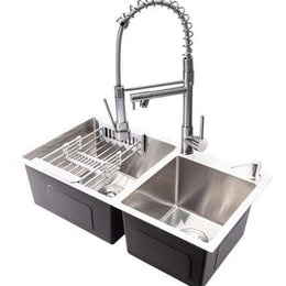 Cuba Inox Dupla Completa com Grelha + Dispenser de Sabão embutido + Torneira Gourmet Monocomando