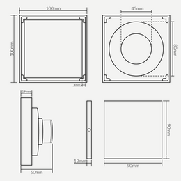 Ralo minimalista com válvula de fechamento e grelha 10x10 Lux
