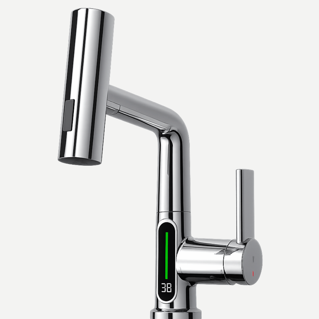 Torneira para Banheiro com Bica Extensível - Monocomando com Display e Rotação 360°