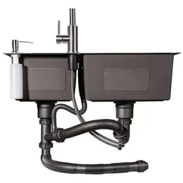 Cuba Inox Dupla Completa com Grelha + Dispenser de Sabão embutido + Torneira Gourmet Monocomando