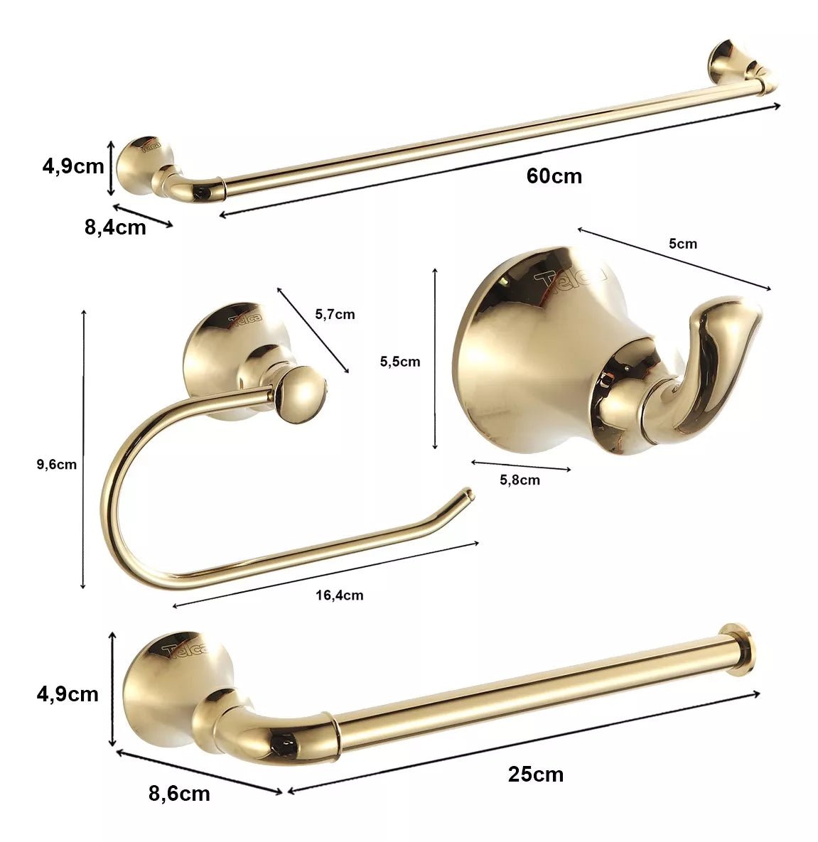 Kit Completo de Penduradores para Banheiro Lumière Inox 304 - 4 Peças
