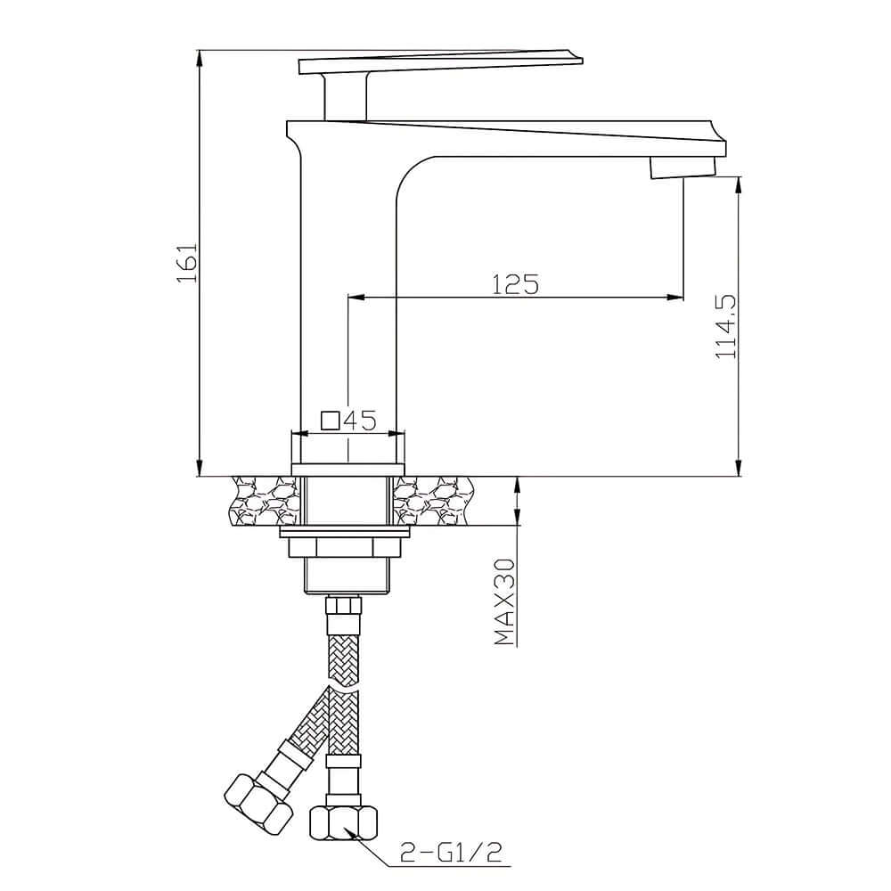 Misturador Monocomando para lavatório de mesa Bica baixa Dacar - Inox e preto fosco