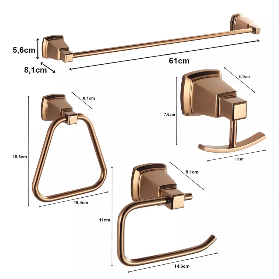 Kit Completo de penduradores 4 peças com cabide duplo Rosé Gold Ornare