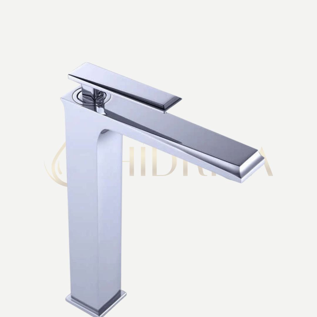 Misturador Monocomando para lavatório de mesa Bica Alta Dacar - Inox e preto fosco