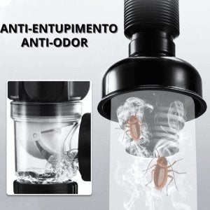 Sifão Retrátil com válvula Click embutida e sistema Anti-Odor