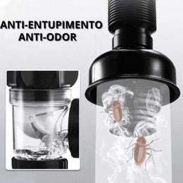 Sifão Retrátil com válvula Click embutida e sistema Anti-Odor