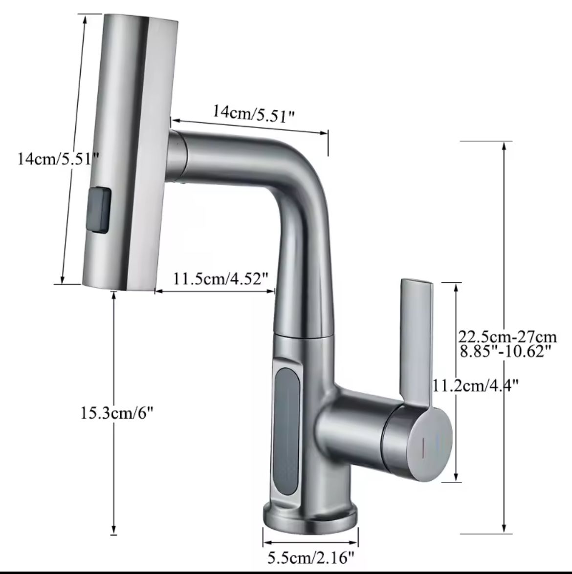 Torneira para Banheiro com Bica Extensível - Monocomando com Display e Rotação 360°