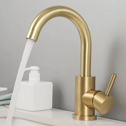 Torneira Monocomando bica baixa de bancada para Lavabo Élan Dourado escovado