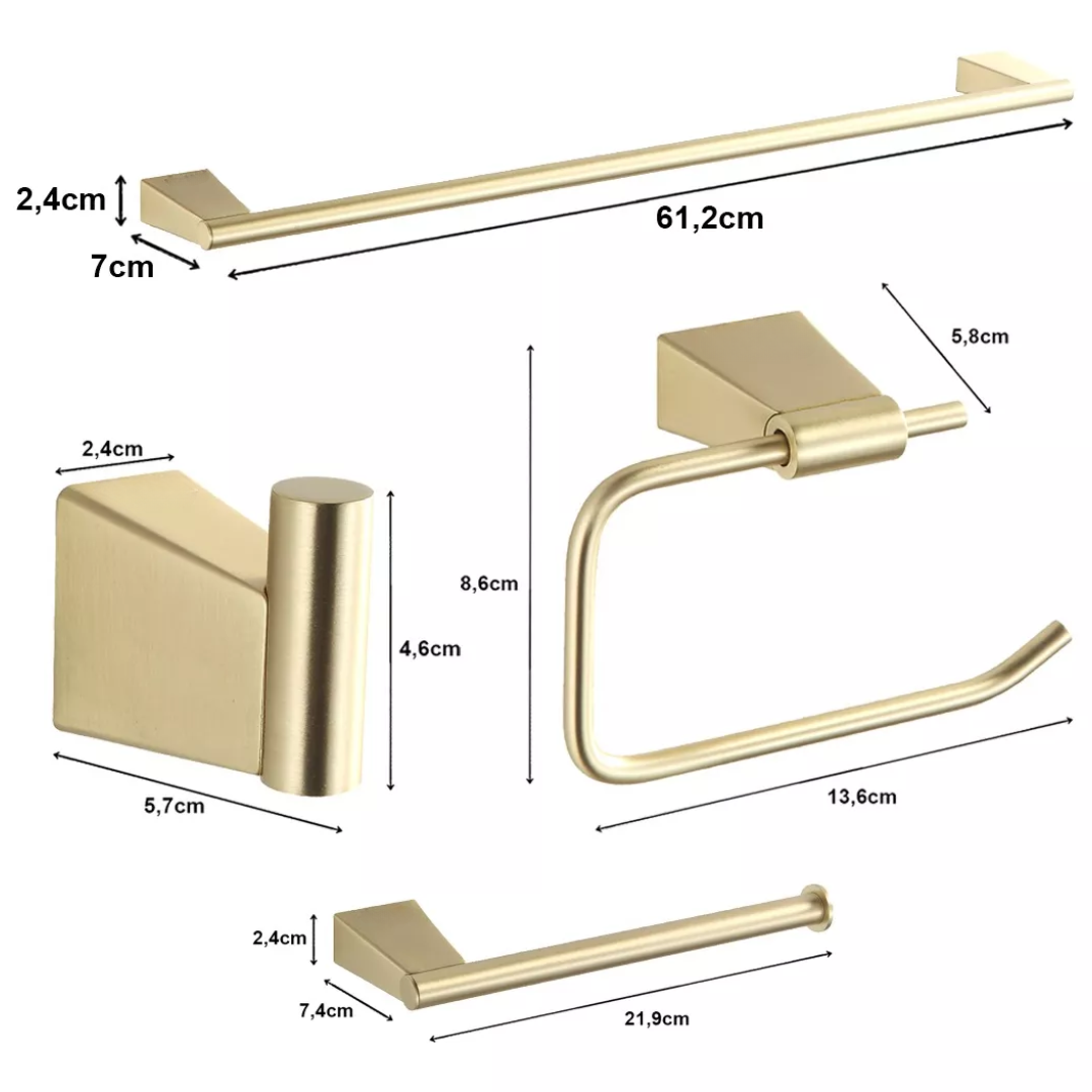 Kit Completo de penduradores Dourado Escovado 4 Peças Minimal
