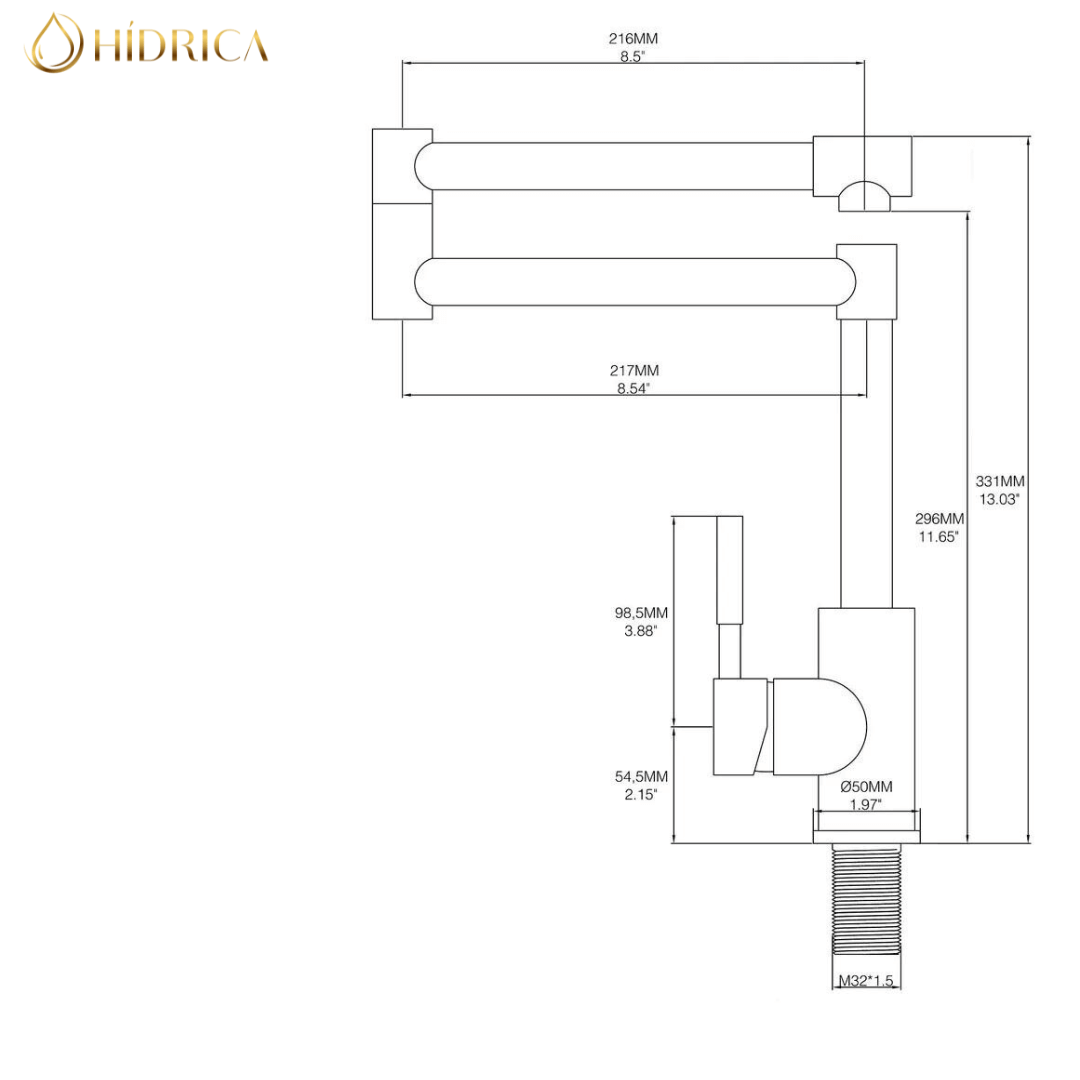 Monocomando Articulado Gourmet Aço escovado - Linha Function HIDRICA