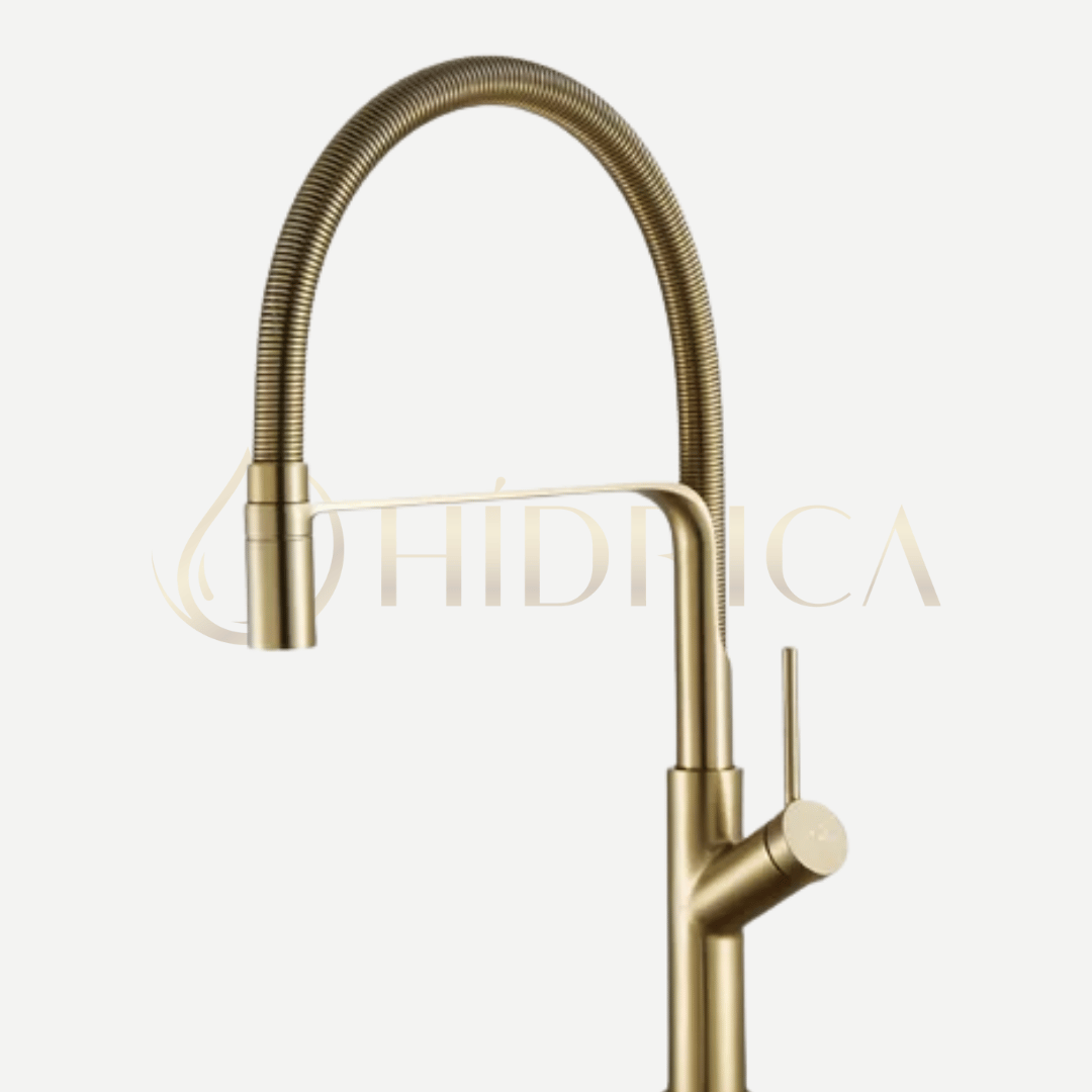 Torneira Misturador Monocomando Gourmet Flexível Mola Gold Escovado- Linha Lusso