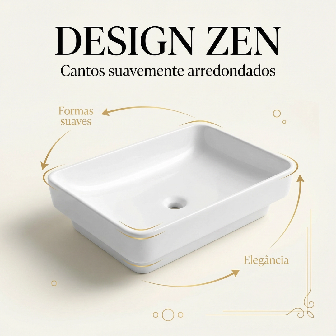 Cuba de louça retangular para banheiro Semi-encaixe 50x38 Zen