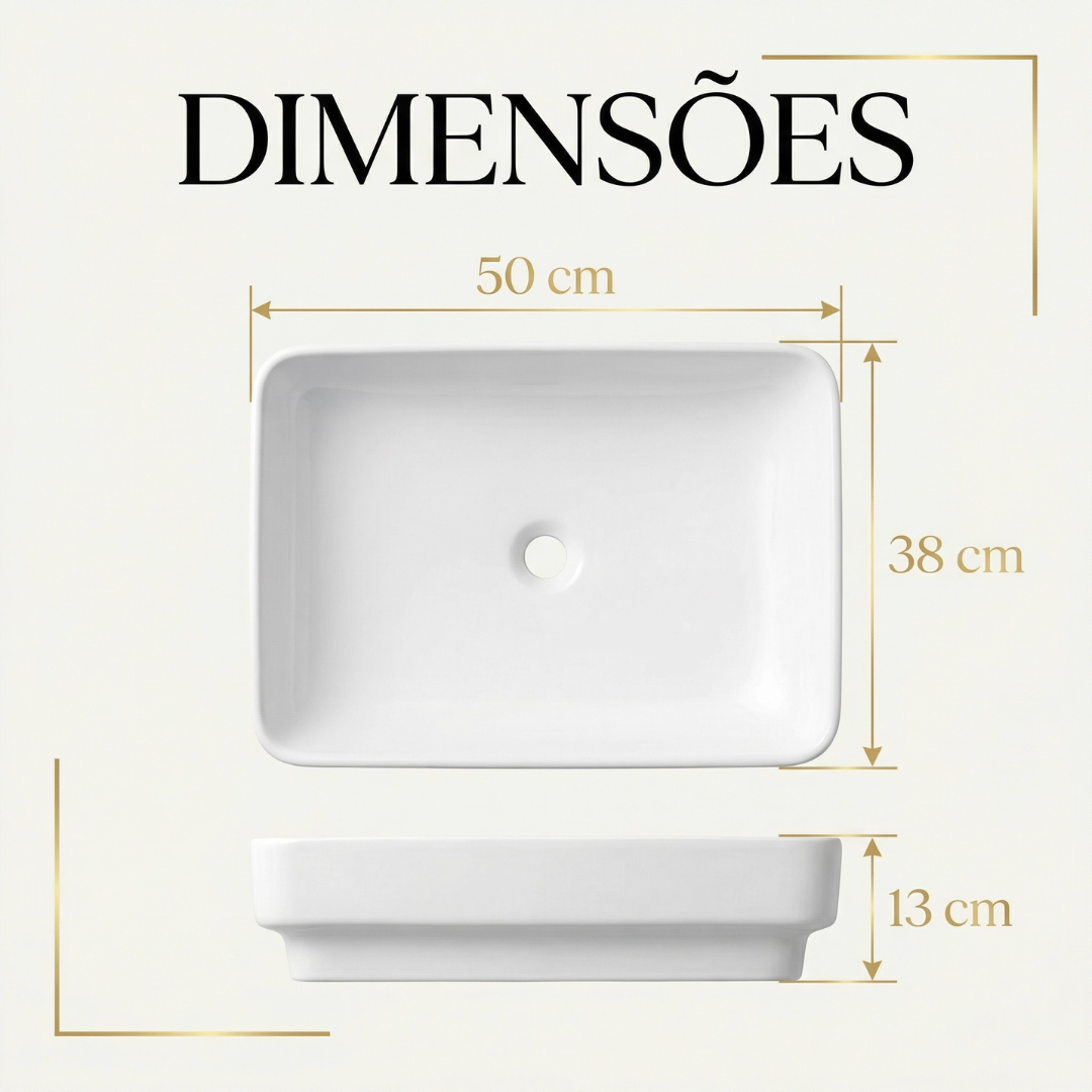 Cuba de louça retangular para banheiro Semi-encaixe 50x38 Zen