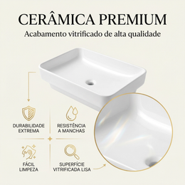 Cuba de louça retangular para banheiro Semi-encaixe 50x38 Zen