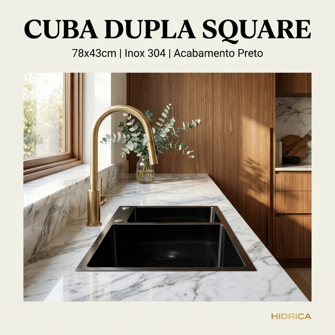Cuba Dupla Square 78X43 Inox 304 Preta