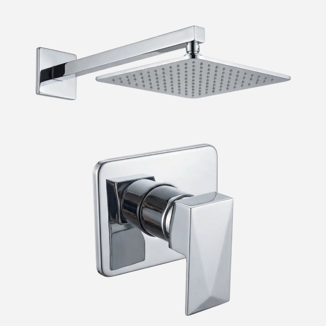 Kit Completo Chuveiro Deluxe - Ducha de parede Inox 20X20 + Acabamento Monocomando Deluxe