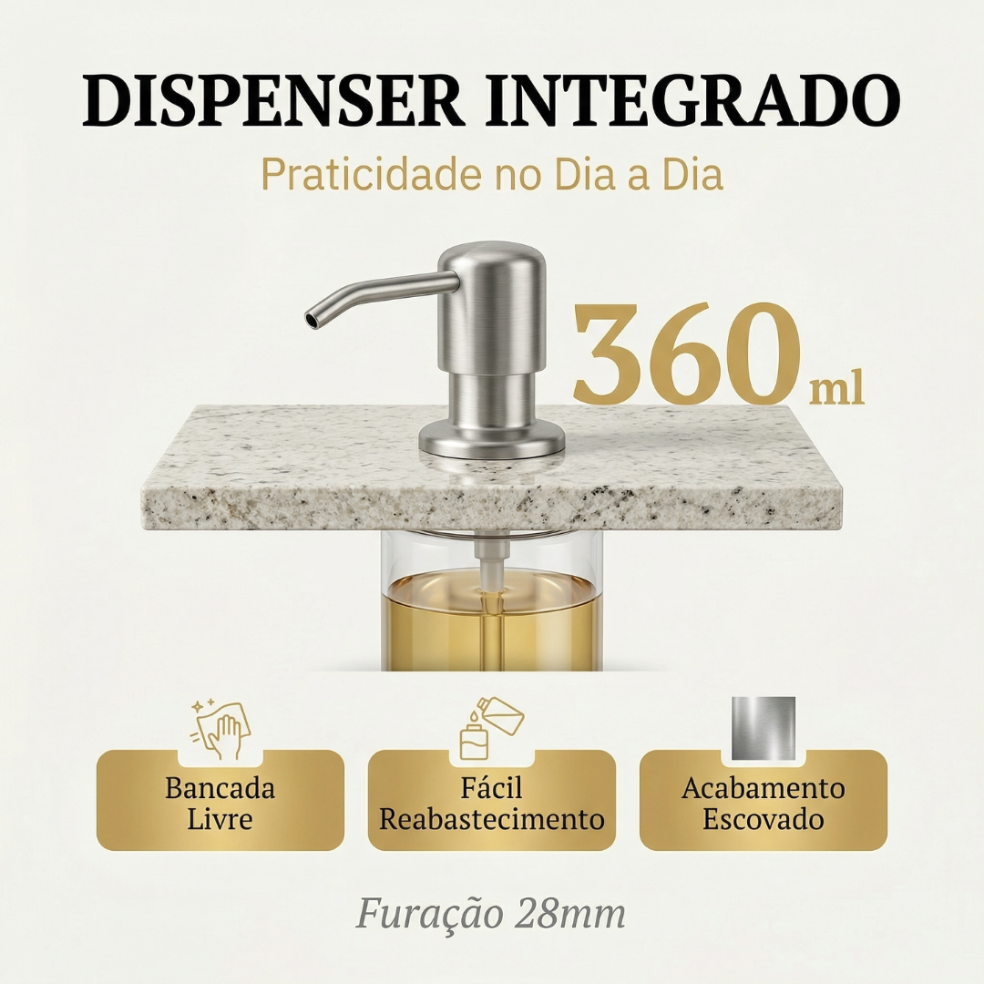 Cuba Gourmet Artisan Aço Escovado 78x45 Inox 304 com dispênser e cesta