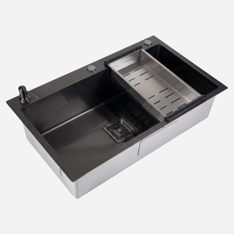 Cuba Gourmet Preta Artisan 78x45 Inox 304 com dispênser e cesta