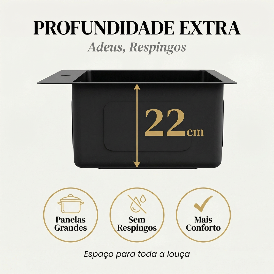 Cuba Gourmet Preta Artisan 78x45 Inox 304 com dispênser e cesta
