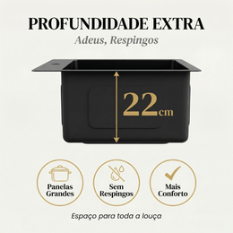 Cuba Gourmet Preta Artisan 78x45 Inox 304 com dispênser e cesta