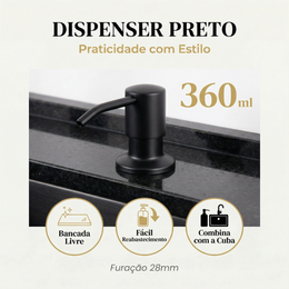 Cuba Gourmet Preta Artisan 78x45 Inox 304 com dispênser e cesta