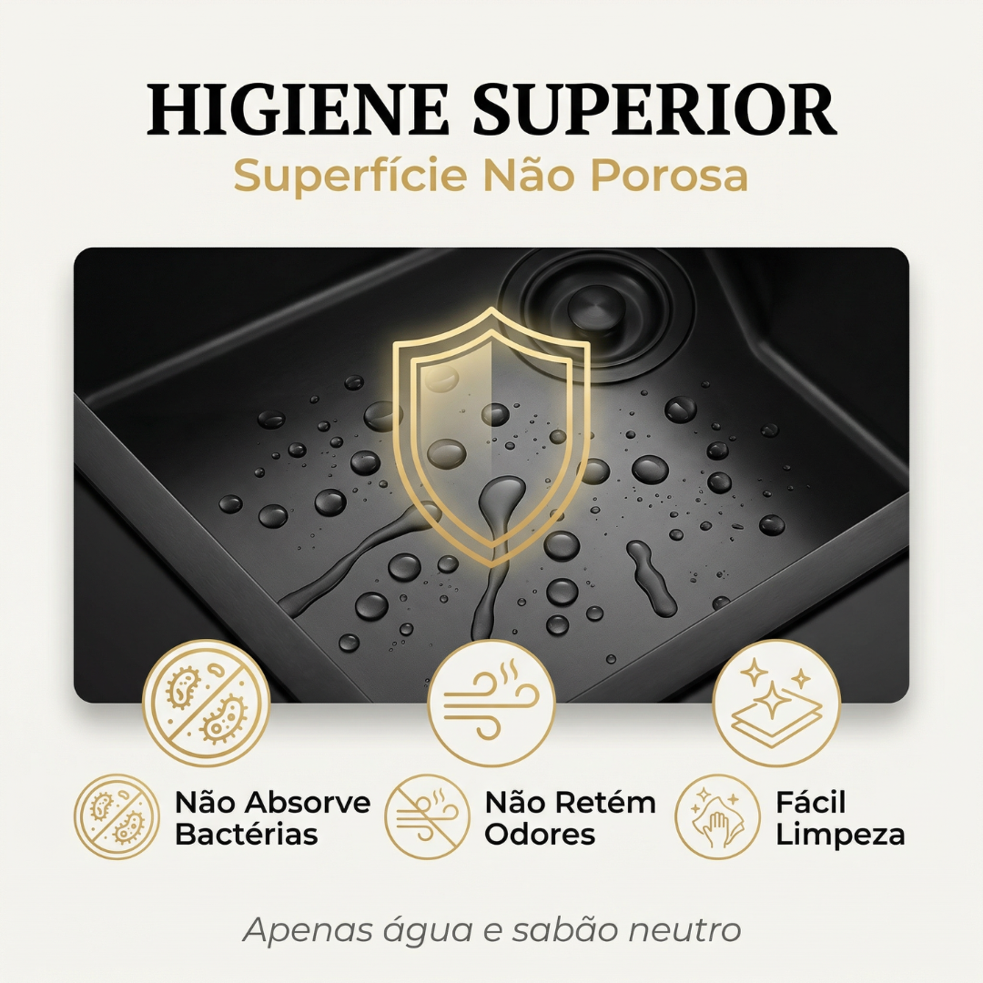 Cuba Gourmet Preta Artisan 78x45 Inox 304 com dispênser e cesta