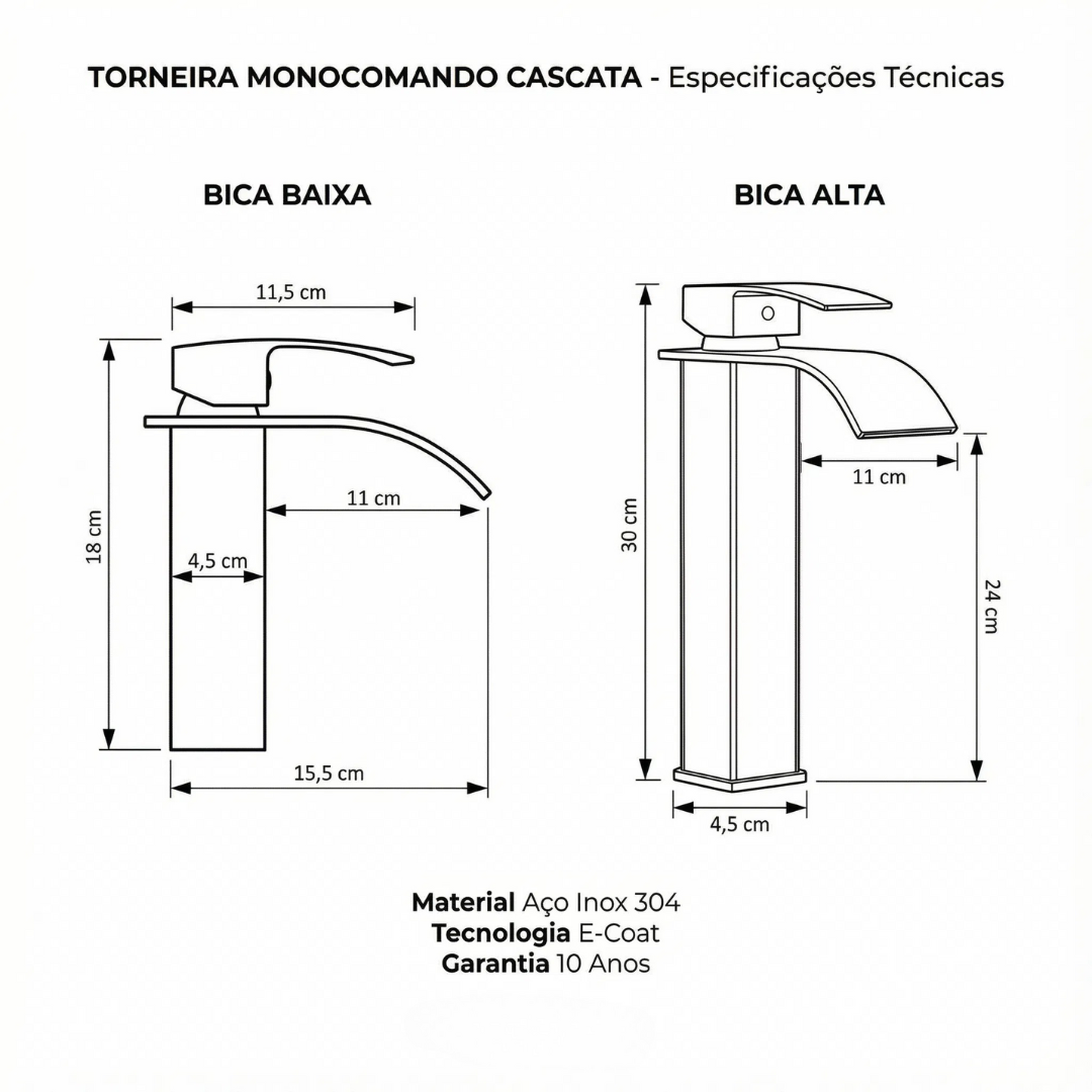 Torneira Monocomando bica alta/baixa para banheiro Cascata Square