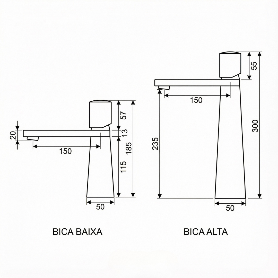 Torneira Monocomando bica alta/baixa para banheiro Pyramid