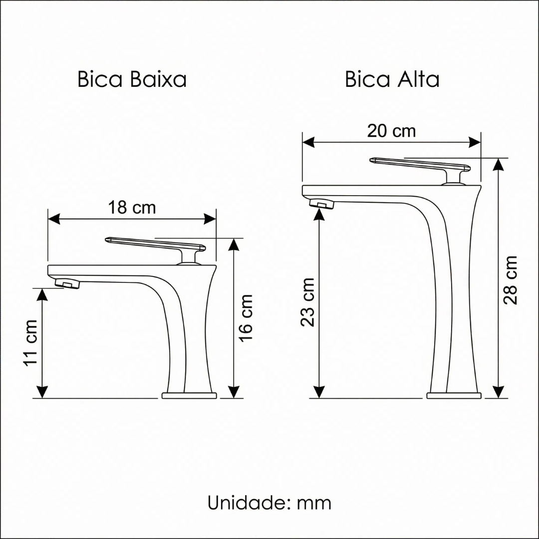 Torneira monocomando bica alta/baixa para banheiro Petra