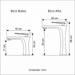 Torneira monocomando bica alta/baixa para banheiro Petra