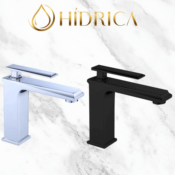 Misturador Monocomando para lavatório de mesa Bica baixa Dacar - Inox e preto fosco HIDRICA