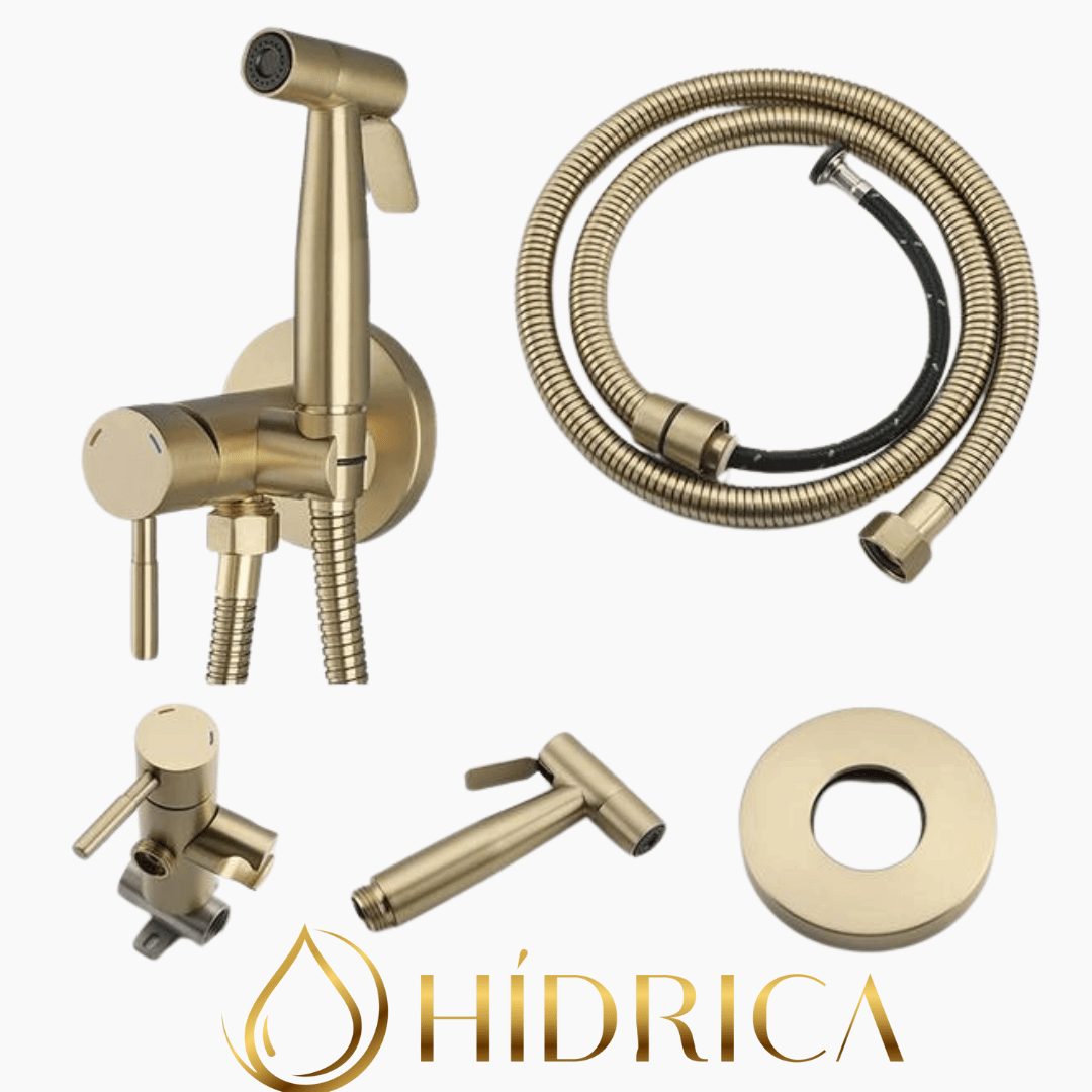 Ducha Higiênica Completa monocomando 100% Metal - Gold e Preto HIDRICA