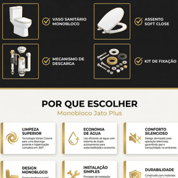 Vaso Sanitário Monobloco Linea Jato Plus com assento soft close